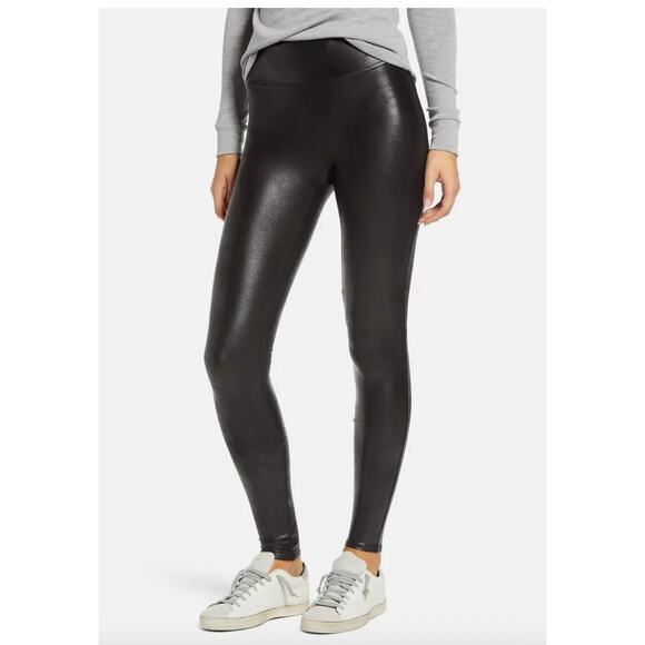 Spanx Leggings Womens Small Black Faux Leather Stretch High Rise - Picture 1 of 11